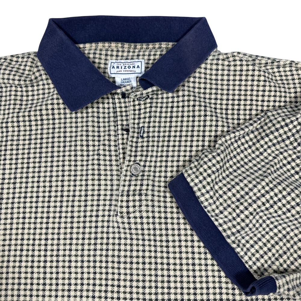 Vintage Arizona Jean Company Houndstooth Polo Shirt Mens Large Short Sleeve Navy - Picture 1 of 8